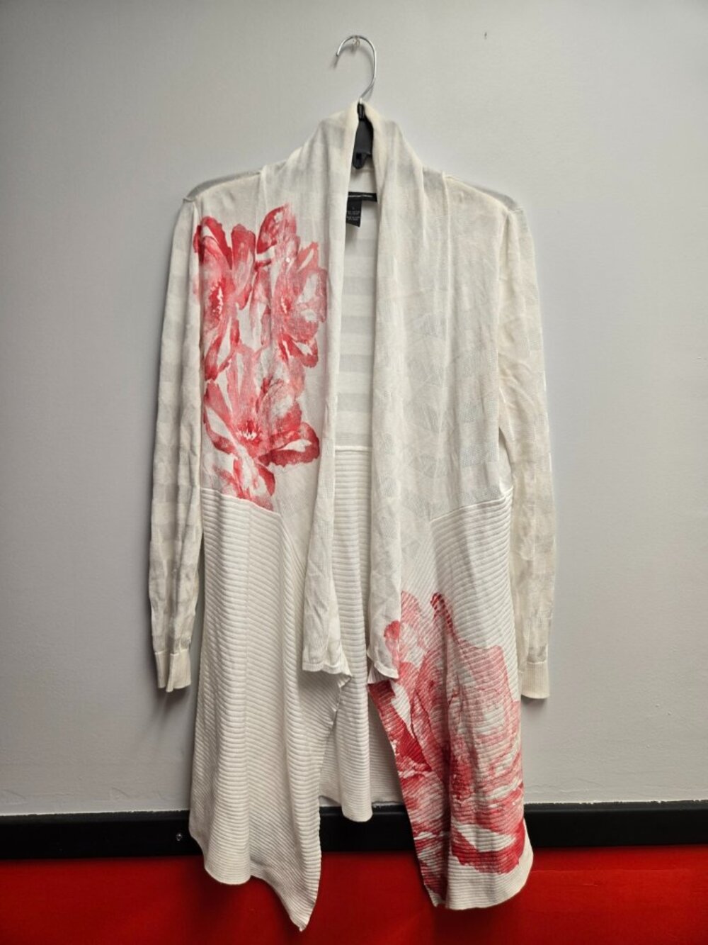 INC International Concepts Floral Cardigan L White Pink Sequin Knit Tunic Shrug